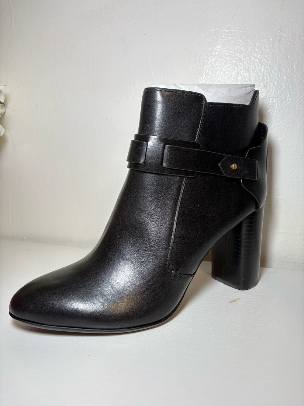 Tory Burch Black Leather High Block Heel Ankle Boots